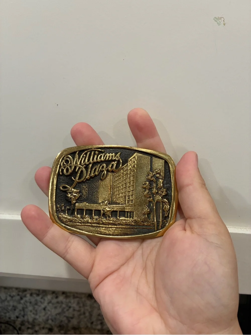 Vintage Tulsa land mark Brass Belt Buckle - Gold Tone